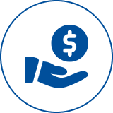 Hand holding dollar sign icon.